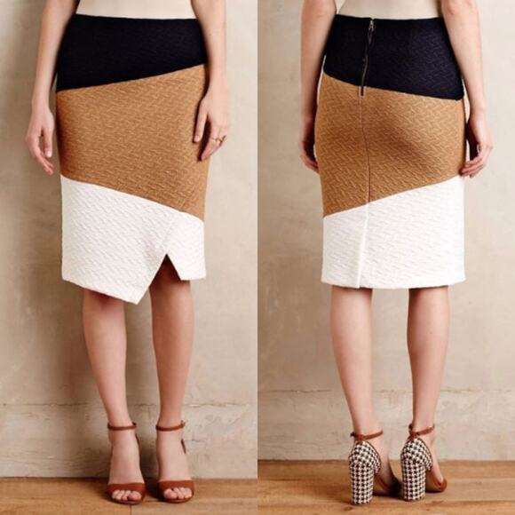 HD In Paris Anthropologie Colorblocked Pencil Skirt Women's Sz 10 Multi Jacquard - Picture 1 of 10